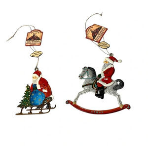 New Kathe Wohlfahrt Santa Loading Sleigh & Santa Riding Rocking Horse Ornaments